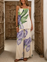 Women's Floral Art Comfortable Casual Top And Pants Cotton Two-piece Set