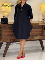 Women's Solid Color Cardigan Collar Three-quarter Sleeve Casual Loose Knit Dress