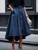 Elegant Zippered Irregular Hem Denim Skirt