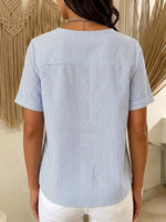 Women's Striped Pattern Art Print Casual Short Sleeve Cotton Shirt
