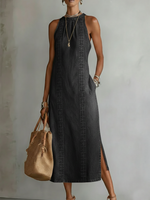 Retro Cozy Lace Print Denim Midi Dress