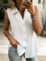Women's Cotton Linen Loose Solid Color Sleeveless Shirt
