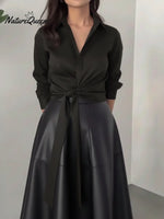 Women's Tie-front Cotton Long-sleeved Shirt