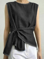 Women's Round Neck Sleeveless Loose-fitting Casual Denim Top