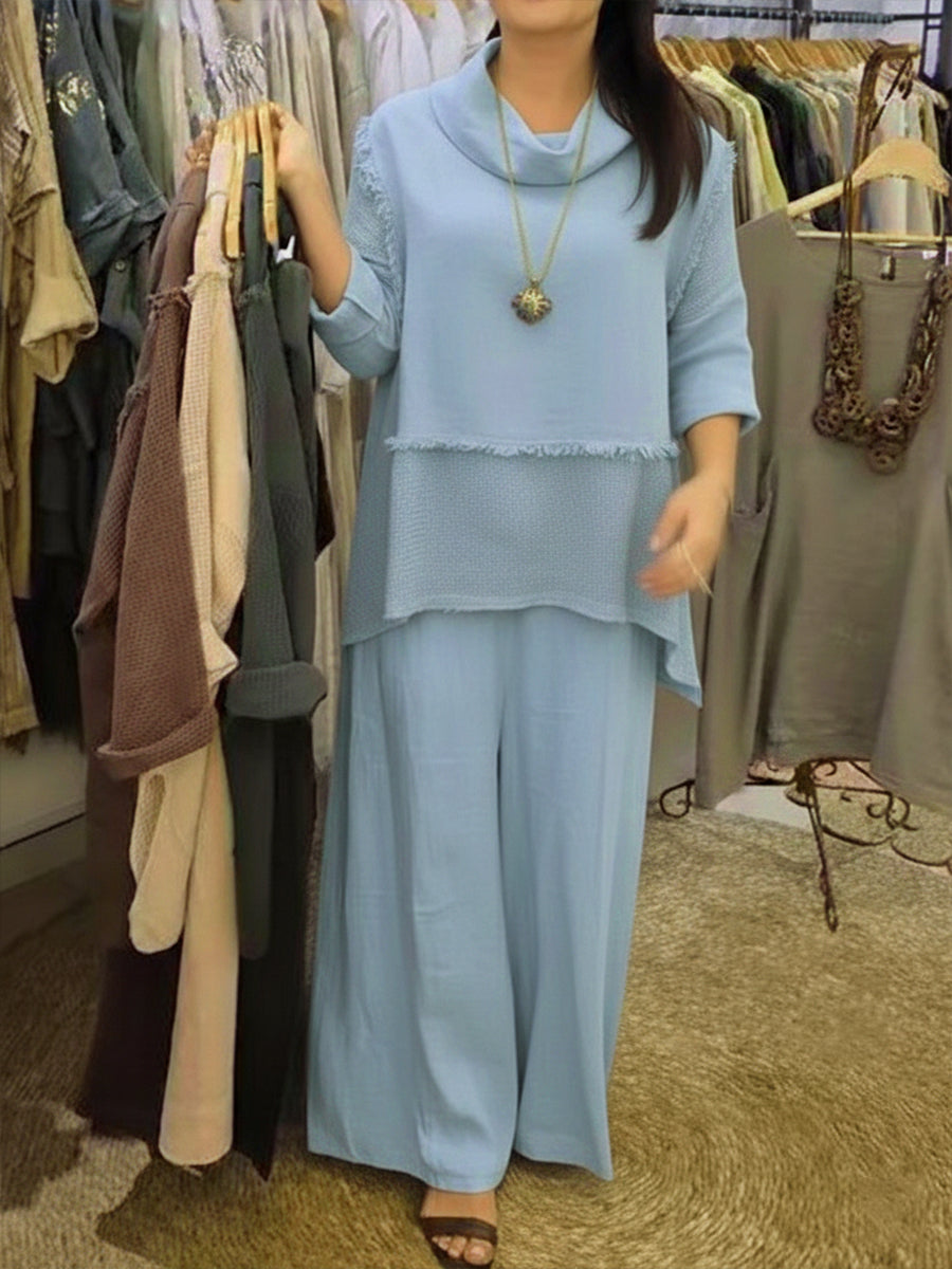 Casual Linen And Cotton Top And Pants Two-piece Set
