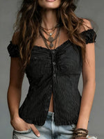 Women's Comfortable Simple Striped V-neck 100% Cotton Top