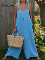 Cozy Solid Color Loose Wide-leg Linen Overalls Jumpsuit