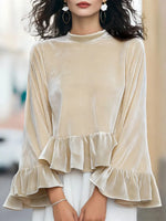 Women's Solid Color Ruffled Art Casual Long Sleeve Velvet Shirt