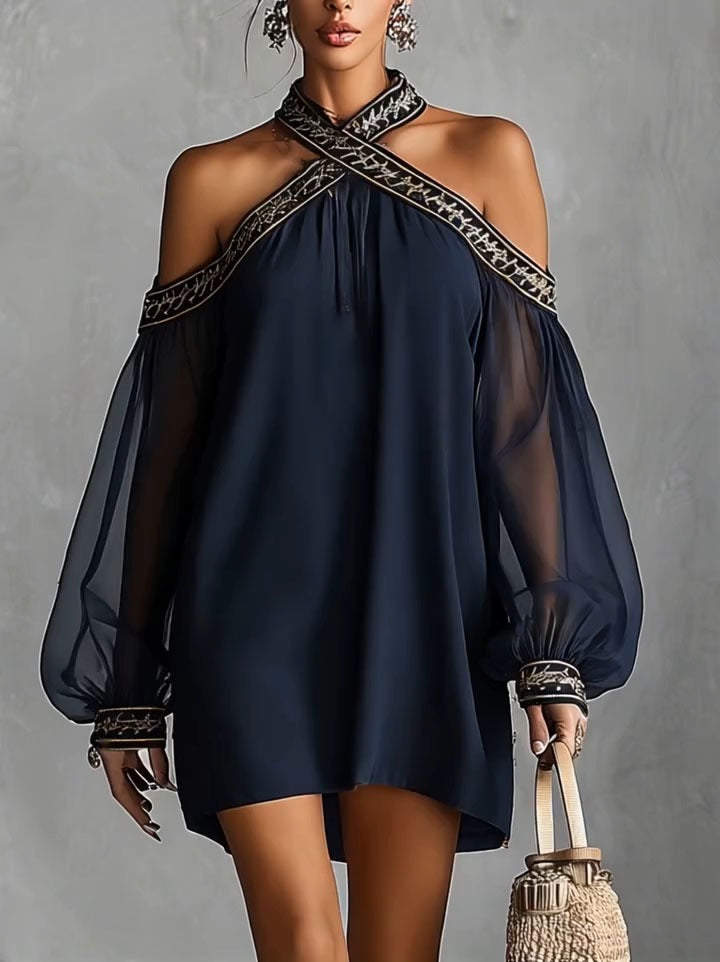 Women's Off-shoulder Embroidered Chiffon Dress