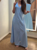 Women's Solid Color V-neck Sleeveless Casual Loose Cotton And Linen Dress