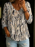Retro Abstract Print Long-sleeve Button-down Shirt