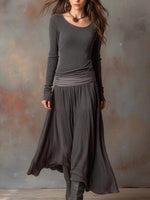 Women's Round Neck Long Sleeve Casual Loose Cotton Linen Long Dress Set