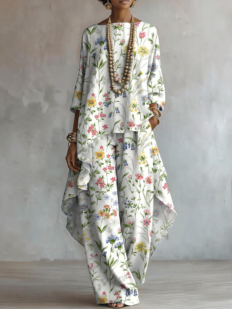 Elegant Floral Pattern Print Two-piece Set