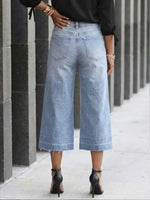 Women's Casual Design Denim Cropped Wide-leg Pants