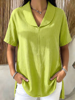 Casual Shawl Collar Cotton-linen Blouse