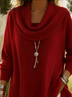 Elegant Draped Collar Irregular Hem Sweater Pullover