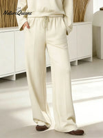 Women's Solid Color High-waisted Drawstring Wide-leg Casual Pants