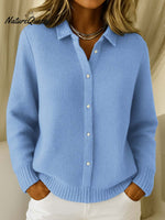 Women's Solid Color Shirt Collar Long Sleeve Waffle Knit Cardigan