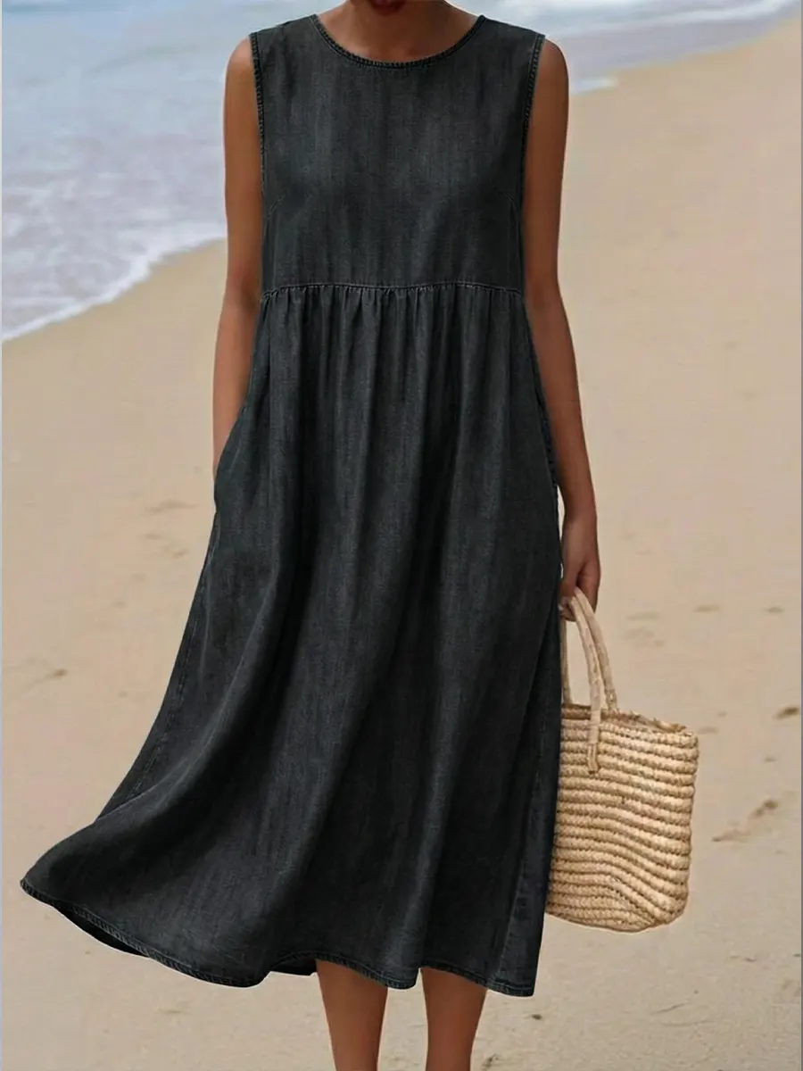 Women's Casual Denim Sleeveless Dress
