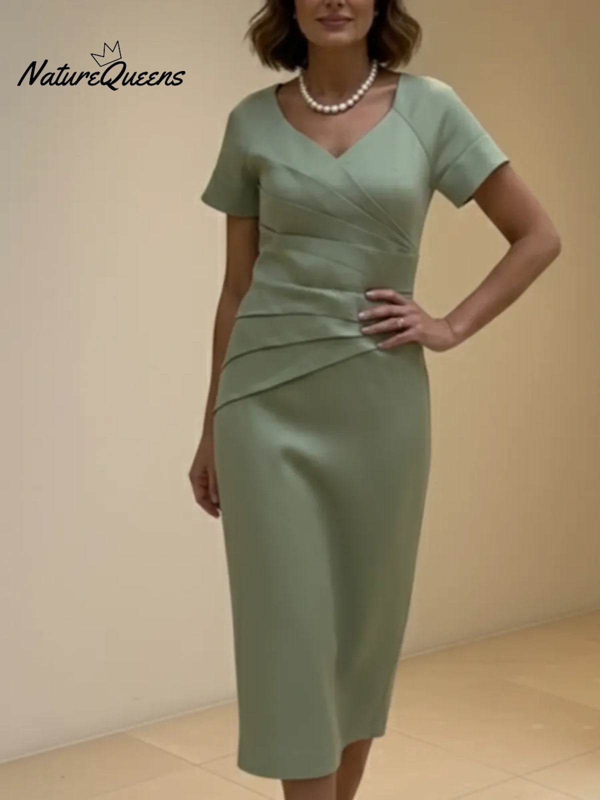 Women's Elegant Pleated Linen Midi Dress