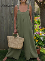 Cozy Solid Color Loose Wide-leg Linen Overalls Jumpsuit