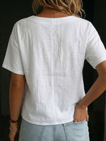 Women's Round-neck Short-sleeve Irregular Hem Cotton-linen Shirt
