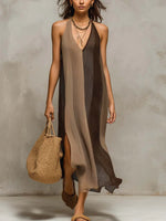 Bohemian Color-block Strappy Knit Dress