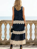 Women's Retro Floral Patchwork No Sleeve Art Casual Stylish Dress