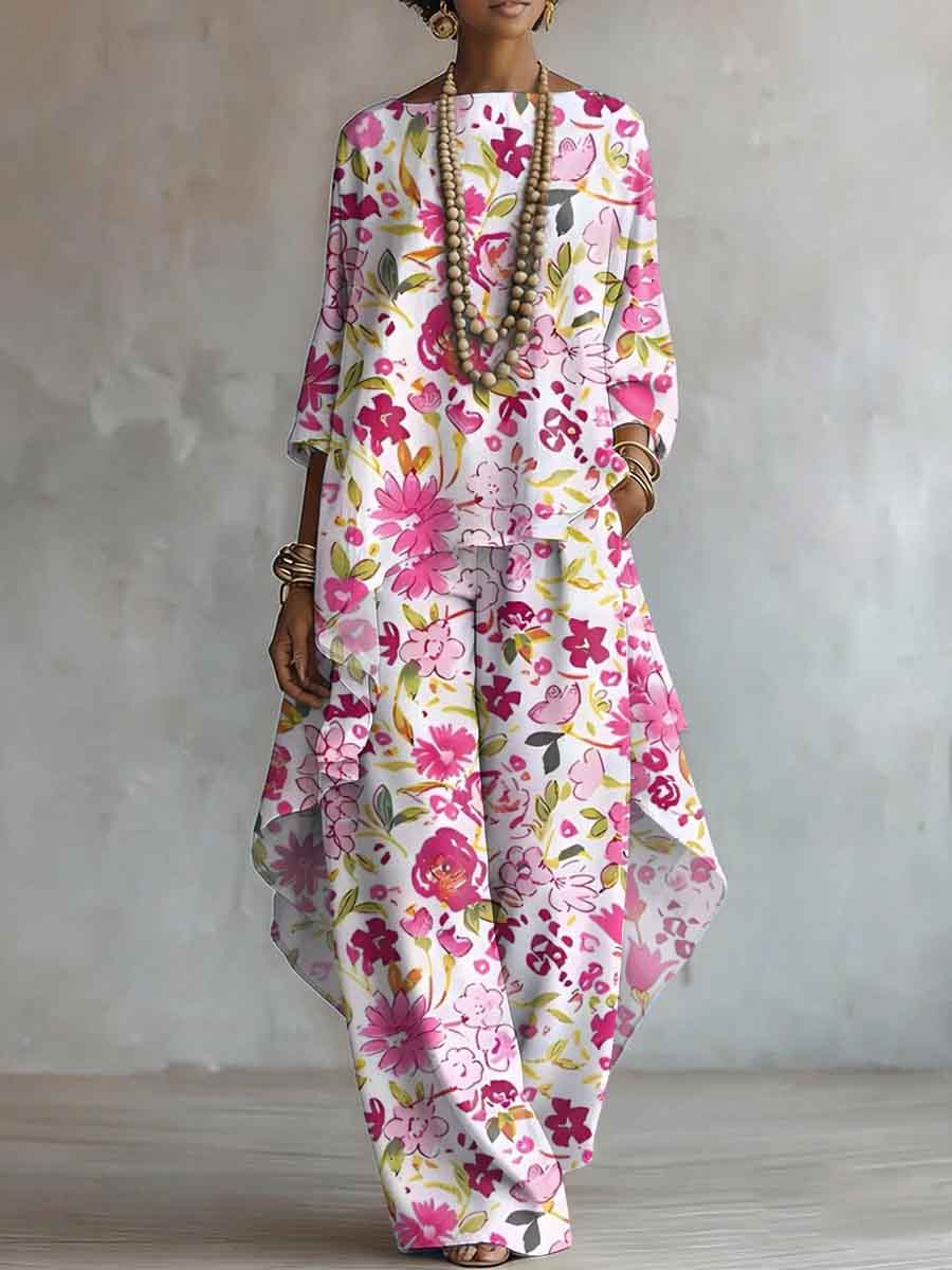 Elegant Floral Pattern Print Two-piece Set