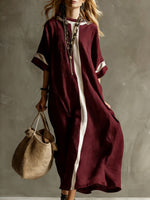 Women's Round Neck 3/4 Sleeve Casual Loose Cotton And Linen Dress