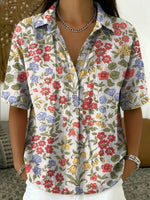 Floral Art Pattern Casual Cotton-linen Shirt