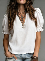 Women's Cozy Minimalist Solid-color V-neck 100% Cotton Shirt