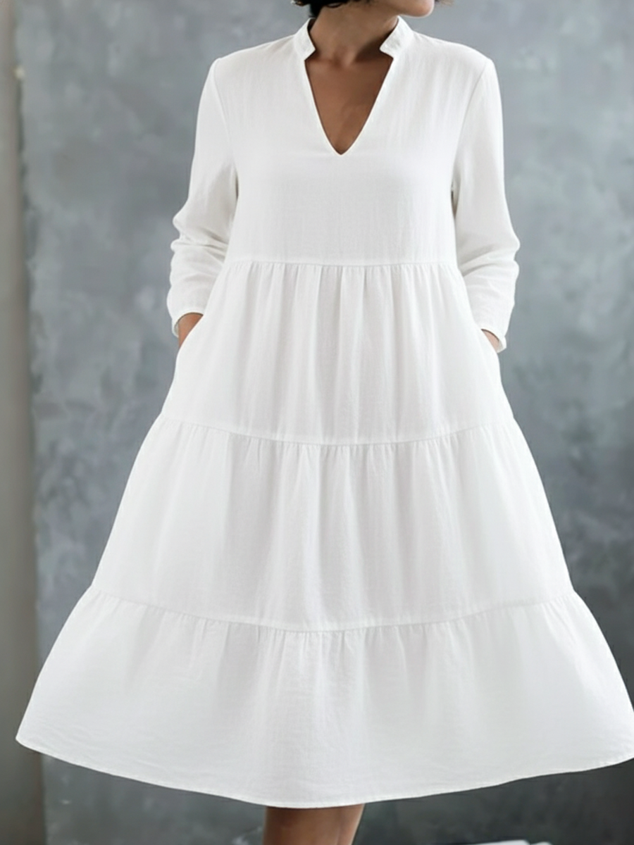 Elegant Multi-layered Hem Linen Dress