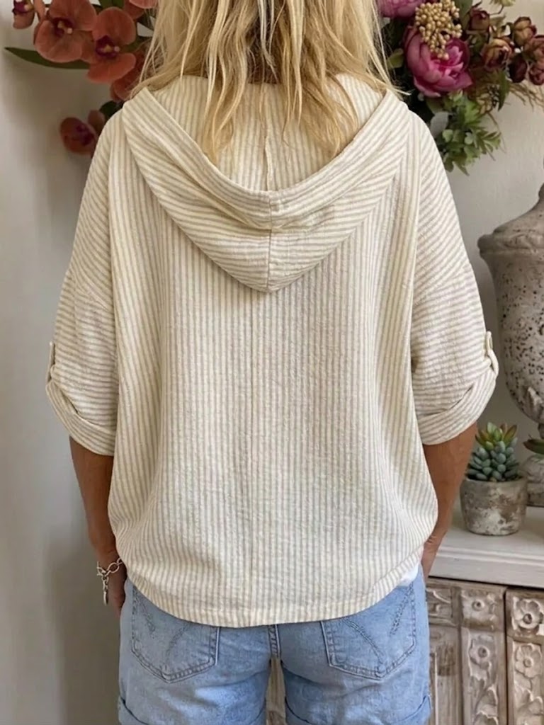Women's Casual Simple Style Striped Cotton-linen Hoodie