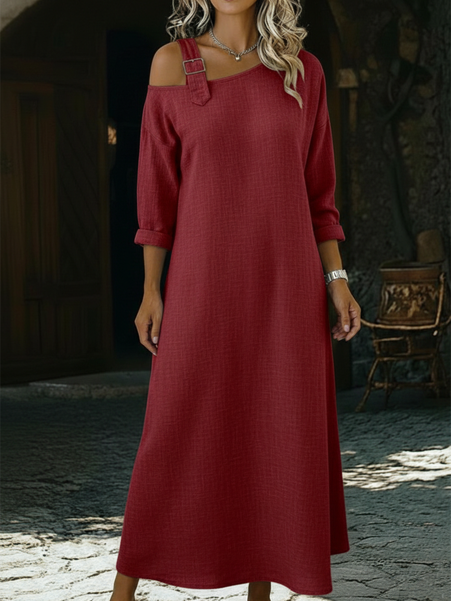 Casual Single Shoulder Strap Linen-cotton Dress