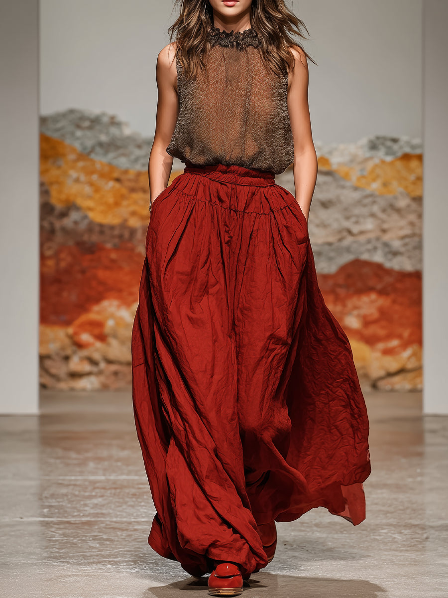 Women's Fashion Casual Set: Sleeveless Chiffon Top And Pure Cotton Skirt