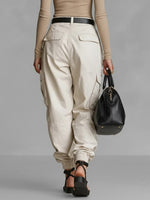 Women's Solid Color High-waisted Casual Loose Wide-leg Cargo Pants