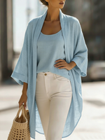 Cozy Minimalist Loose Cardigan And Vest Linen Set