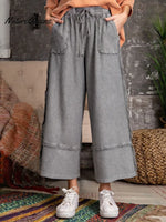Women's Solid Color Elastic Waist Casual Loose Wide-leg Pants