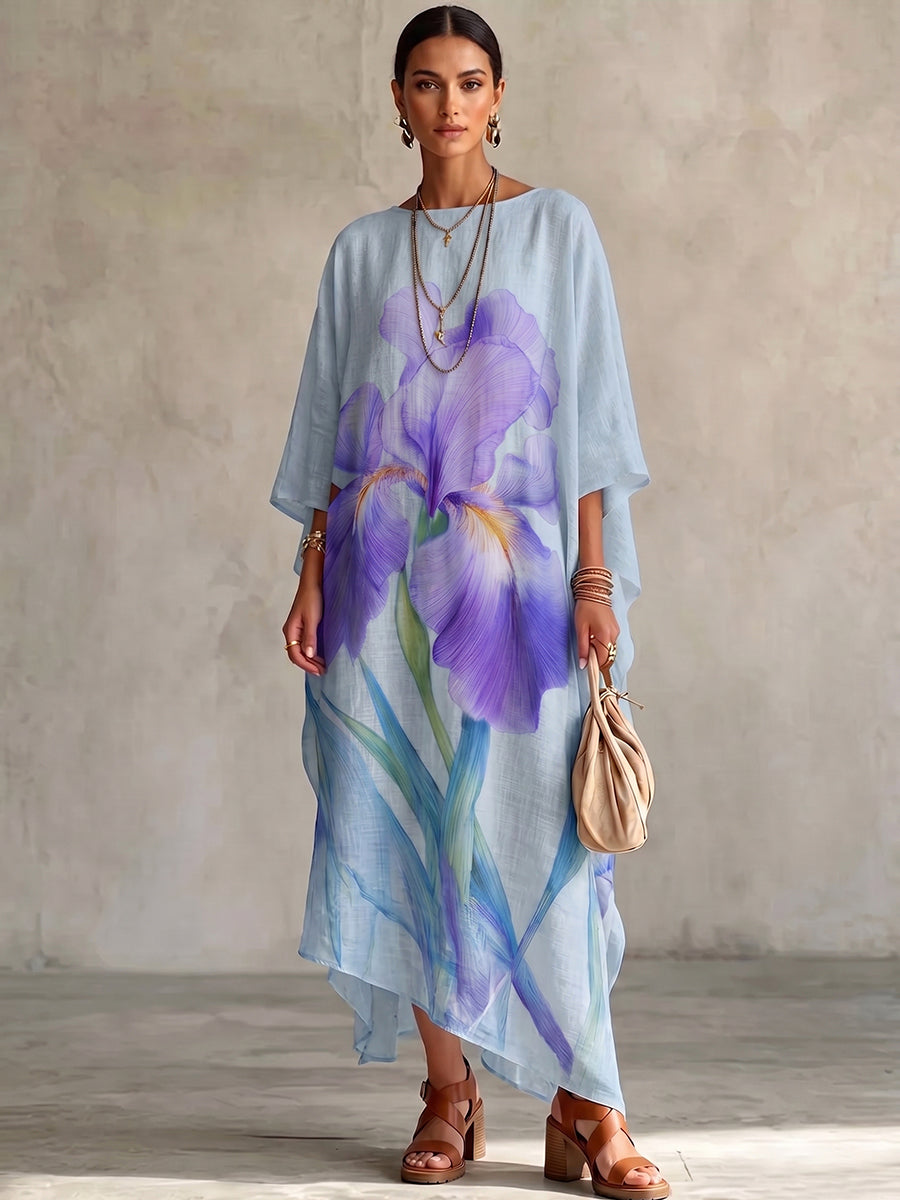 Vestido de mezcla de algodón y lino con estampado artístico de iris