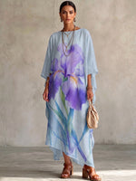Vestido de mezcla de algodón y lino con estampado artístico de iris