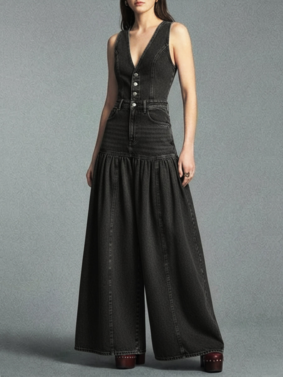 Casual Denim Wide-leg Jumpsuit