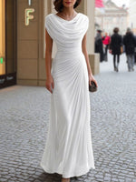 Women's Solid-color Cowl-neck Short-sleeve Casual Slim-fit Maxi Dress