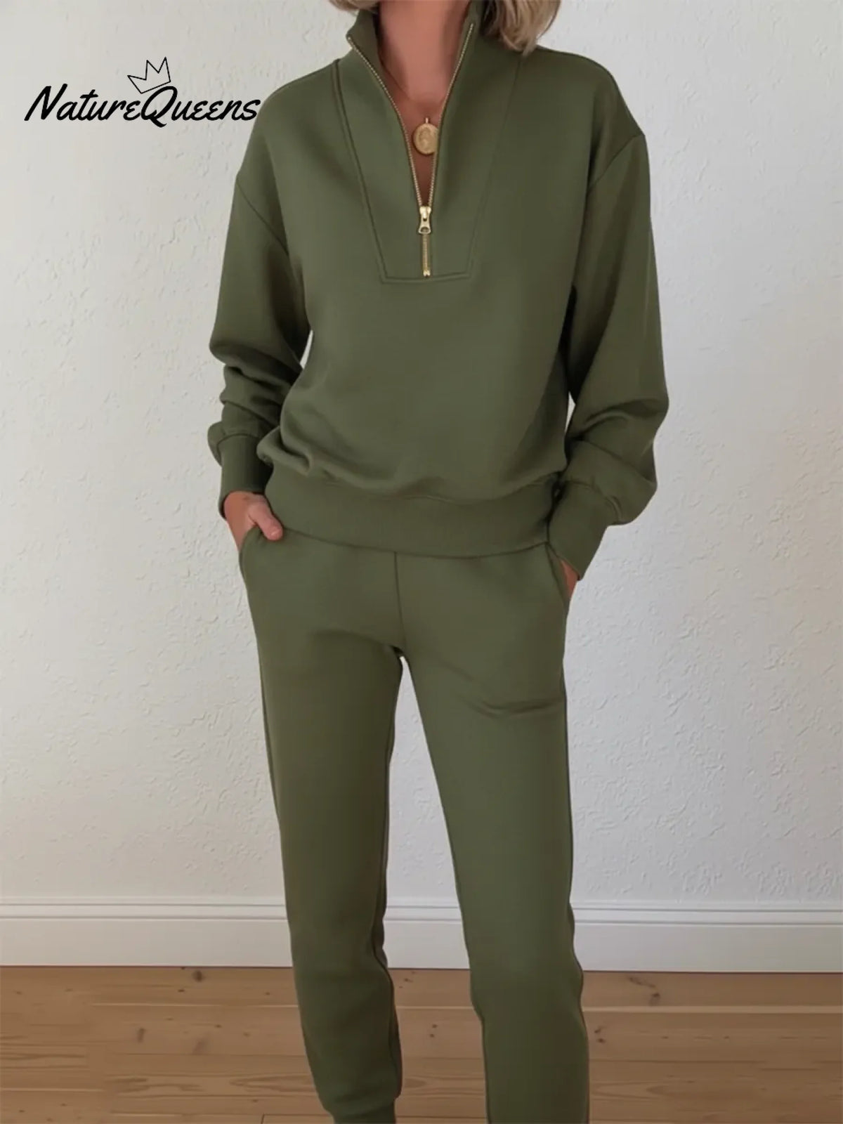Casual Travel Stand-collar Zip-up Sweatshirt And Pants Two-piece Set