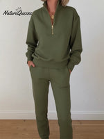 Casual Travel Stand-collar Zip-up Sweatshirt And Pants Two-piece Set