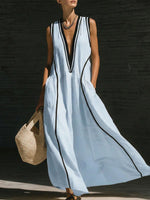 Women's V-neck Sleeveless Casual Loose Cotton-linen Dress