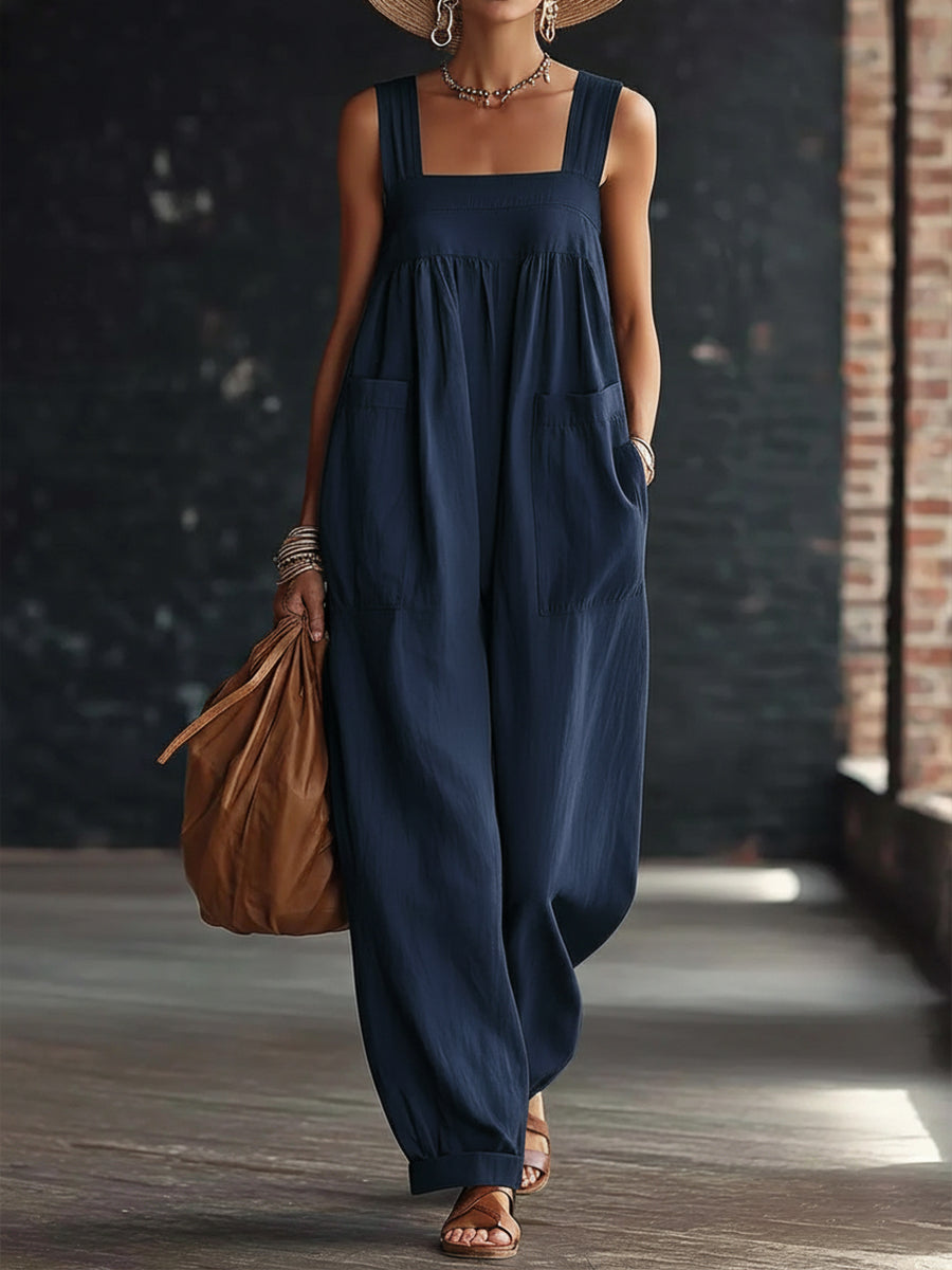 Casual Linen And Cotton Sleeveless Jumpsuit