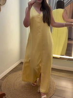 Women's Solid Color V-neck Sleeveless Casual Loose Cotton And Linen Dress