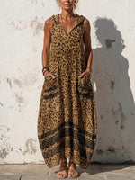 Stylish Casual Leopard-print Hooded Sleeveless Dress