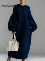 Women's Solid Color Round Neck Long Sleeve Casual Loose Knit Dress